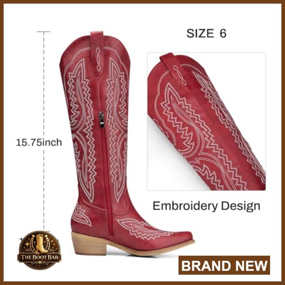 Knee High Cowboy Boots Pointed Toe Low Heel Pull On Zipper Wide Calf - Picture 4 of 7